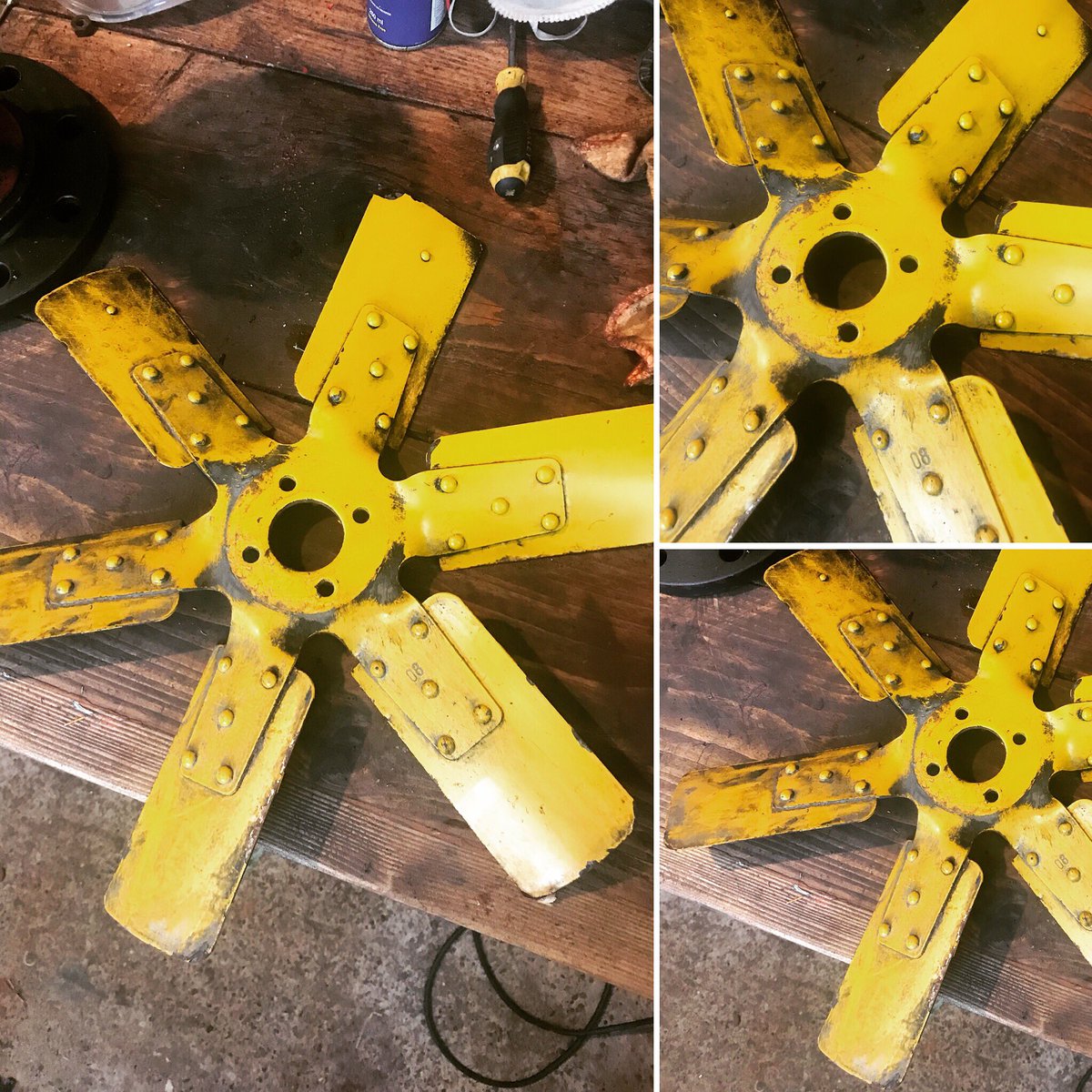 2016industrial's tweet photo. Today I bought a vintage metal 24” 6 blade fan. With the intention of creating something with it. Until I find out it’s worth £130 as a fan. Ooooh the dilemma!! Do I become a Fan salesman for a short while or get creative? 🤯🤯🤯 #workshops #woodworking #UpcycledHour #preloved https://t.co/0bU2NSfdZQ