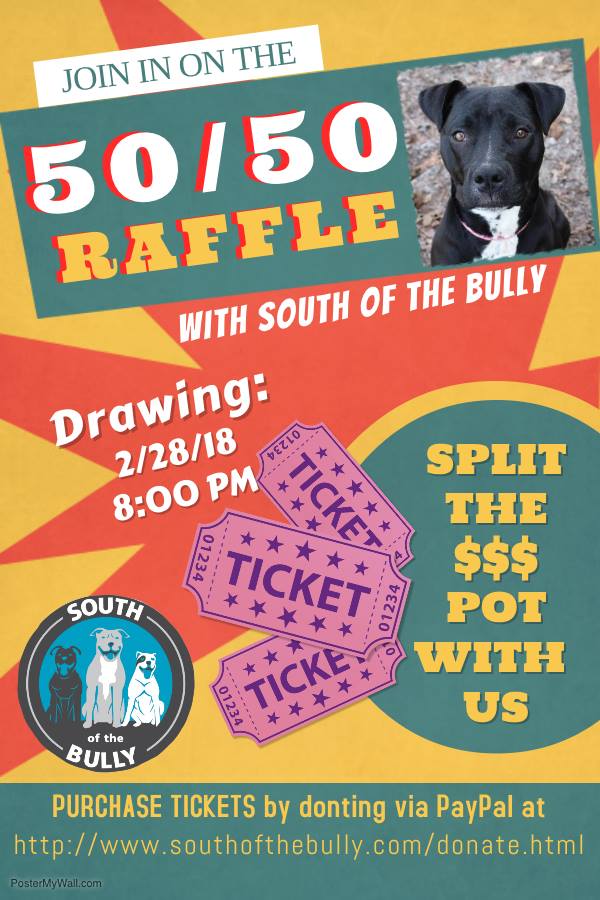 southofthebully's tweet photo. Don't forget about our raffle! Split the pot with us!! $1= 1 ticket Help us feed some pups! #raffle #donate #feedthepups #5050 #adoptdontshop https://t.co/xfBaOFIaDy