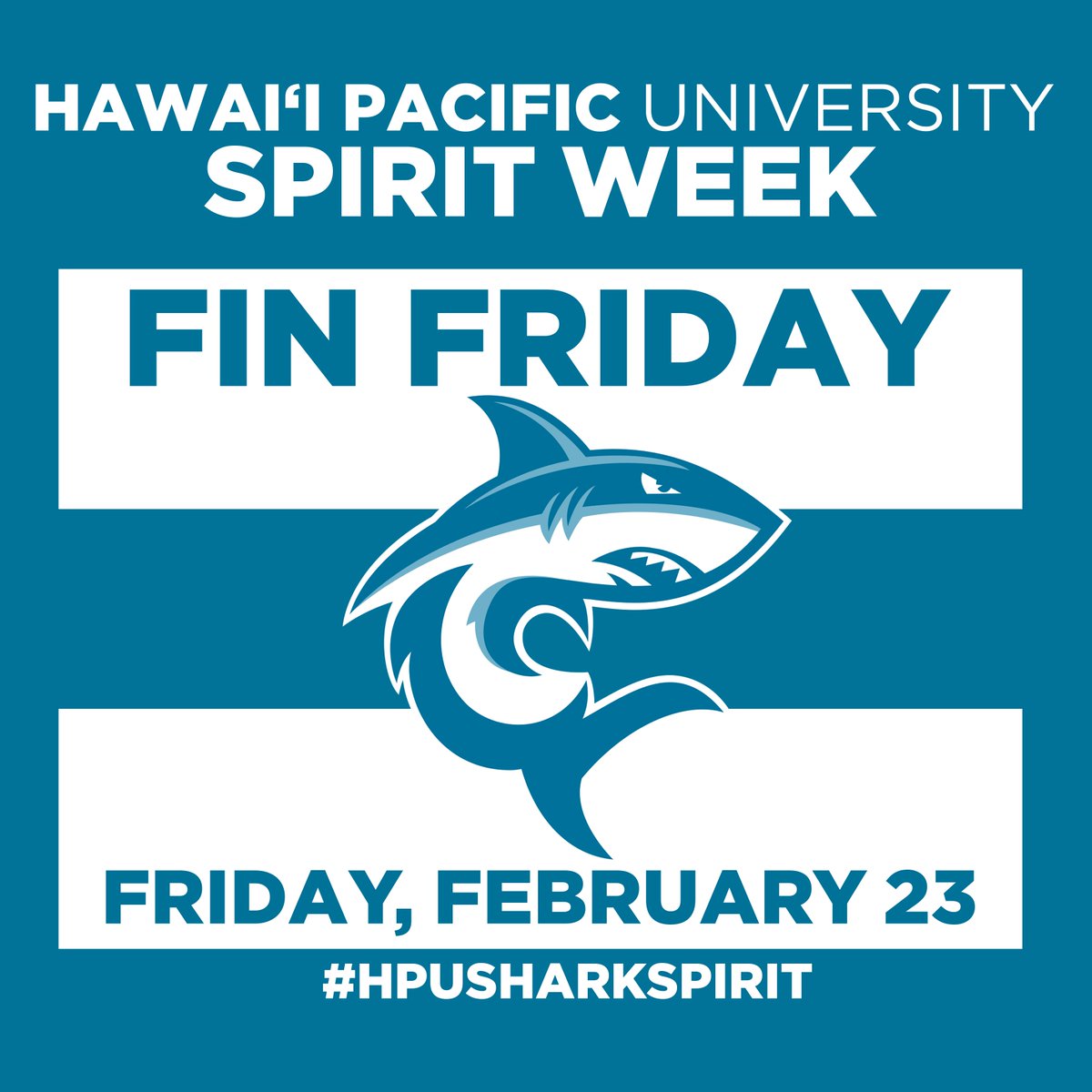 HPU's tweet photo. Today is the LAST day of #HPUSHARKSPIRIT week! For #FinFriday wear your favorite #HPUShark gear! #HPUspiritweek https://t.co/I4PbcOjTla