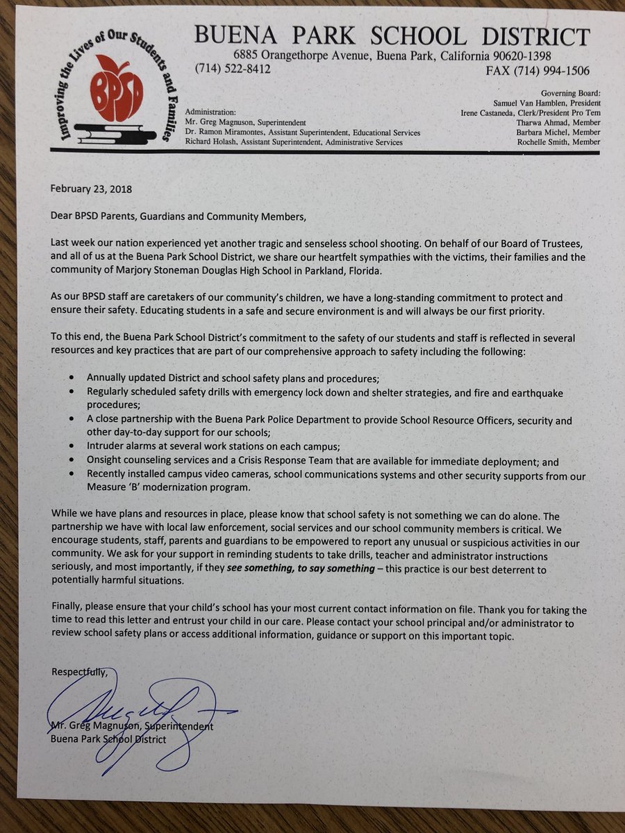 Superintendent issues special message re: comprehensive school safety measures at BPSD.