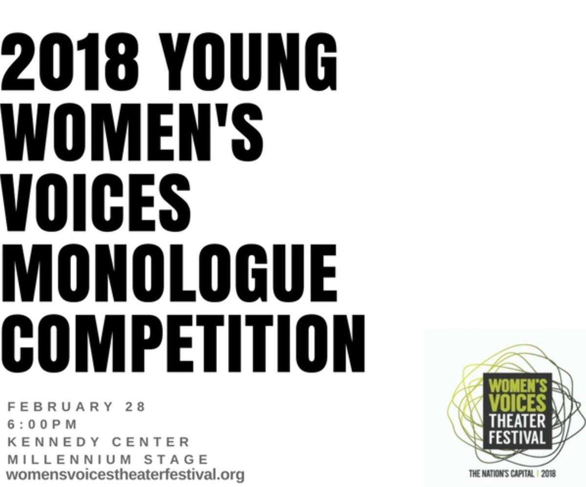 Concluding #WomensVoicesFest by empowering #nextgeneration playwright talent! Join us at <a href="/kencen/">The Trump Kennedy Center</a> Feb. 28 for original monologues by #local playwrights, curated by <a href="/arenastage/">Arena Stage</a> <a href="/ConvergenceT/">ConvergenceTheatre</a> @fordstheatre '@repstagemd <a href="/RHT_roundhouse/">Round House Theatre</a> <a href="/sigtheatre/">Signature Theatre</a> <a href="/ShakespeareinDC/">Shakespeare Theatre Company</a> <a href="/woollymammothtc/">Woolly Mammoth Theatre Company</a>
