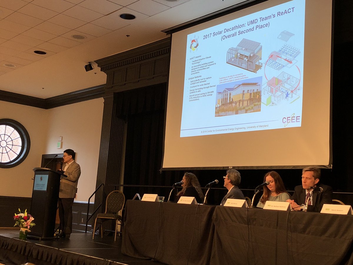 MiriamAczel's tweet photo. @umdme Professor Yunho Hwang presents on harnessing solar energy #cleantech @UofMaryland 2017 #Solar Decathlon Team ReACT: second place overall and first place in the US! @LeadersinEnergy @JanineFinnell #LEUMDX #LECURRENTS https://t.co/FHYJe4RlEF