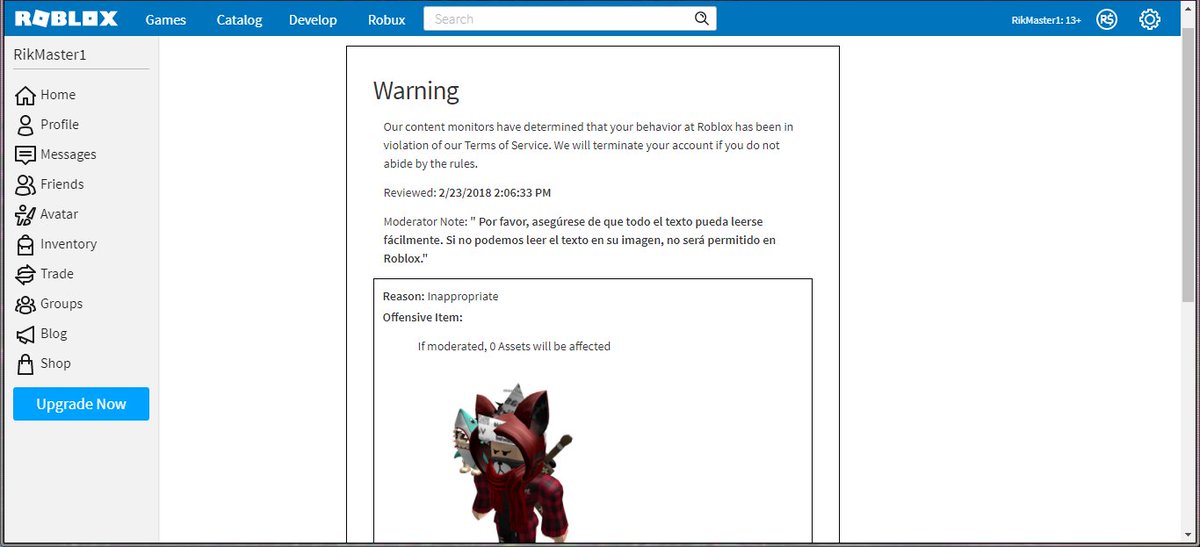 Bearly Rikardo Aguilar On Twitter Roblox Robloxwarning Robloxdev Robloxban Roblox2018 Roblox 2018 I Am From Mexico So The Moderator Note Is In Spanish Wth Https T Co 7eb1cn47do - roblox site 17 moderator