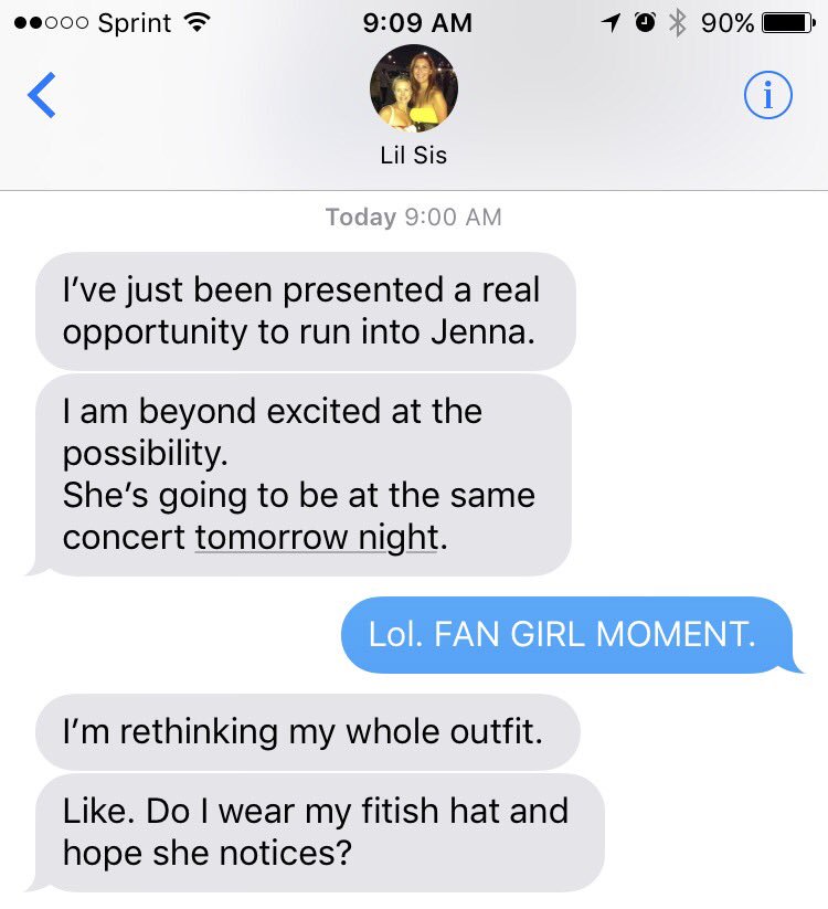 Ritarama13's tweet photo. @jennapage You should know my sister, Amber, is a HUGE fan. #fitish #shehasnotwitter #loveembarrassingmysibs https://t.co/pBbLzCEim3