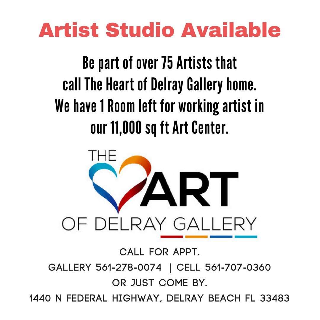 BuzzBrite's tweet photo. #Artist #Studio Available at @theheartofdelraygallery in #DelrayBeach!
Join our Family of over 75 #Artists! Call us today! Gallery 561-278-0074 | Cell 561-707-0360 @Heartofdelray 
#Ar#ArtGallery #art #creative #painting #paint #Gallery https://t.co/OTZQFNij41