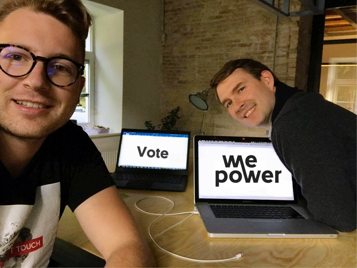 WePowerN's tweet photo. "(...)We are grateful &amp; proud of every one of you, who voted, shared this cause, expressed their support! Guys, you are WONDERFUL! Let's stay united until the last vote!" - @Nikver &amp; @Arturas_wpr sending 🙌 to you all!
Help #WePower to succeed, vote here: https://t.co/k8rmbw9z8L https://t.co/IOidmu3dSL
