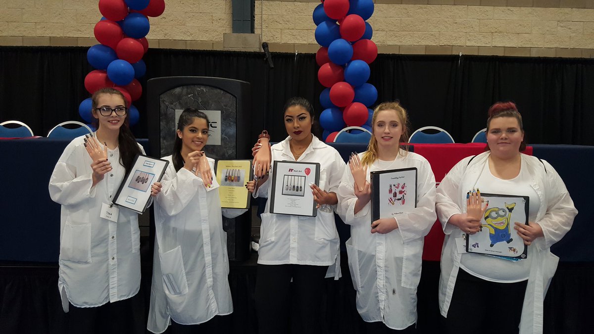 ATCCosmo's tweet photo. Competition is in full force! Nail Art completed their event,Esthetics waiting patiently,Haircutting rocking the the cut!#ATC#DentonISD https://t.co/WtXd46GssP