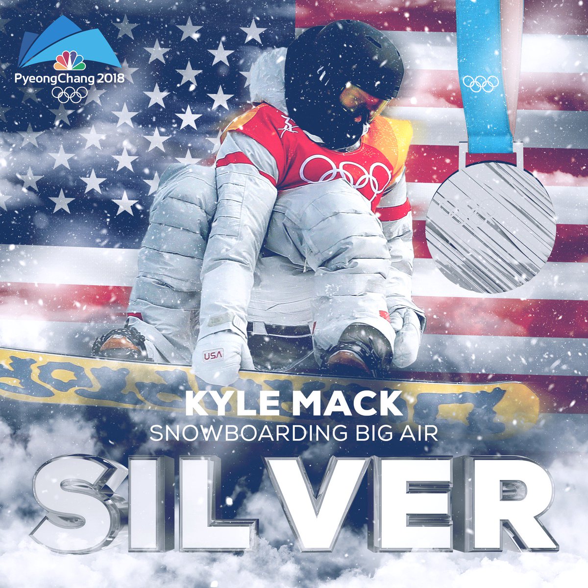 Kyle Mack wins his first Olympic medal, a #silver in snowboard big air! #WinterOlympics