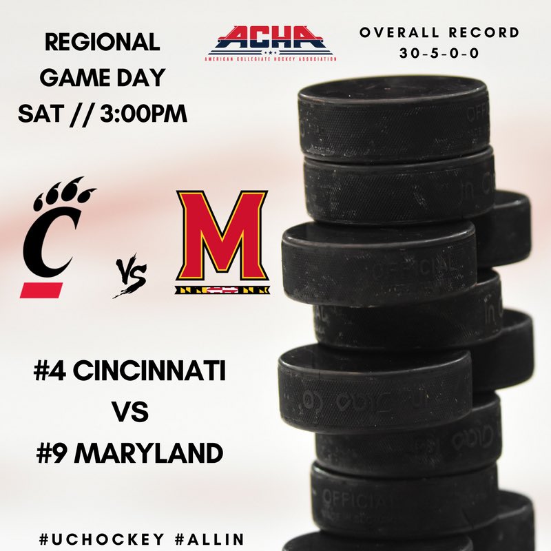 UCIceHockey's tweet image. And there it is. Your #4 Bearcats get a rematch vs #9 @UMCP_Hockey for our 3pm matchup tomorrow at LaHaye Ice Center! #UCHockey #RoadToColumbus