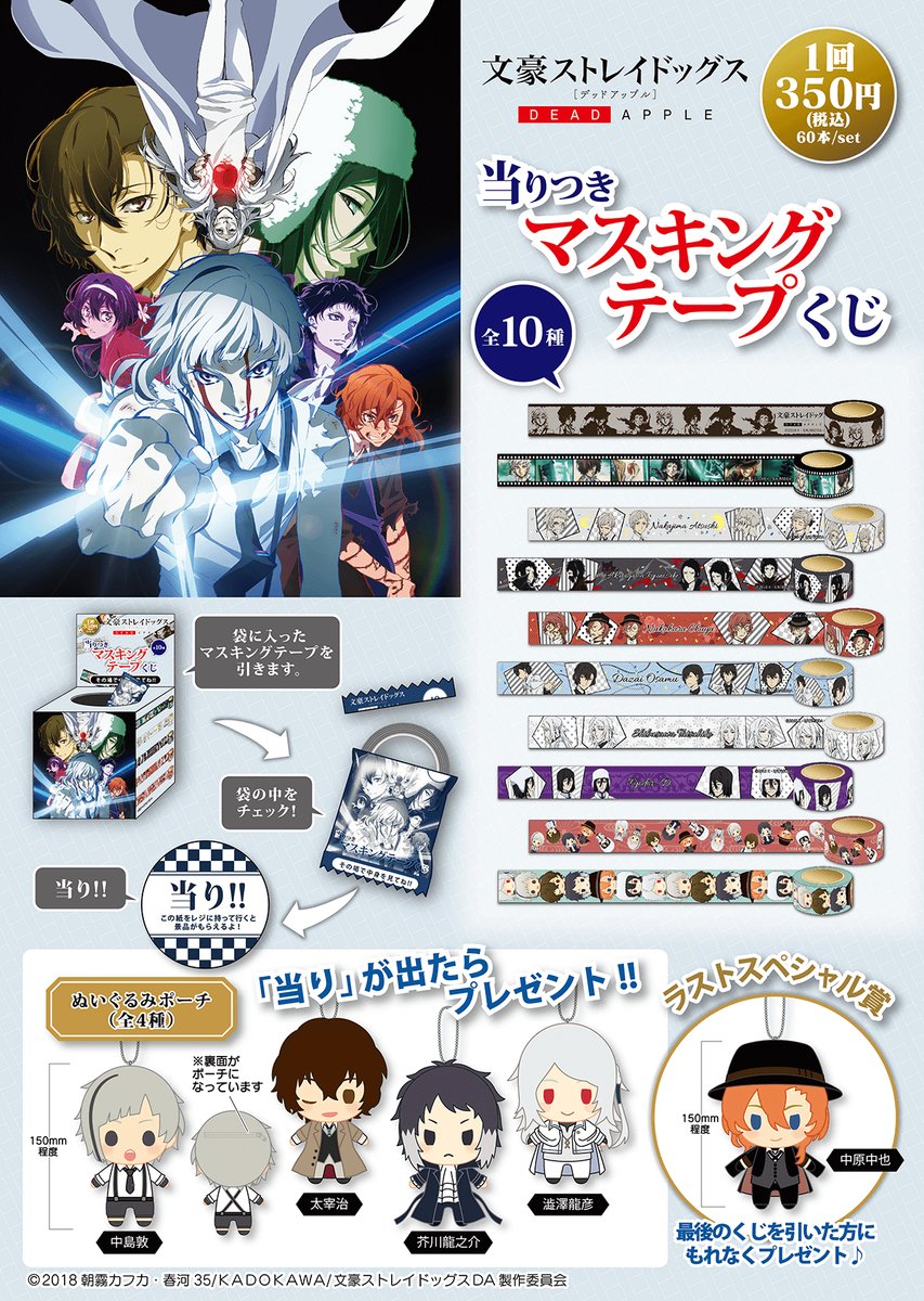 文豪ストレイドッグス 文スト 太宰 マスキングテープくじ 当り ぬいぐるみポーチ 文豪ストレイドッグス 文スト 太宰 マスキングテープくじ 当り