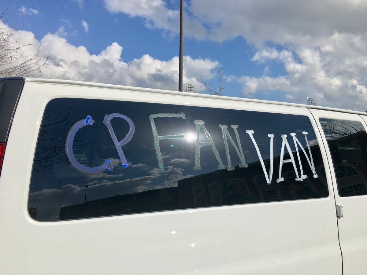 AmyTheHalseys's tweet photo. Thank you @twcpbasketball for letting us tag along on the caravan! #playoffs #CPtillwedie #fanvan https://t.co/pbXyPUtWNr