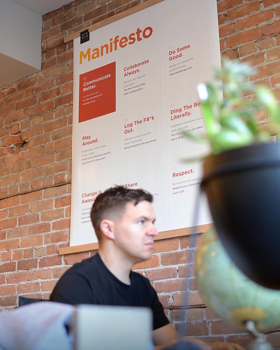 Our manifesto hangs proudly on the wall of our studio. Point 5 stresses the importance of disconnecting and bringing humanity into your work. It's Friday. It's time to log the F#*k out.