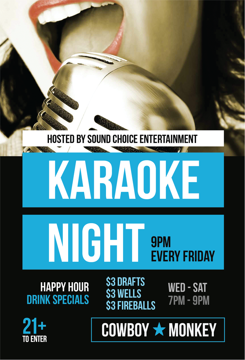 🎤 Every Friday at 9 PM
 Doors open at 7 PM

Join us for our happy hour 7-9 PM🍻🍹

$3 Wells 
$3 Drafts 
$4 Fireball