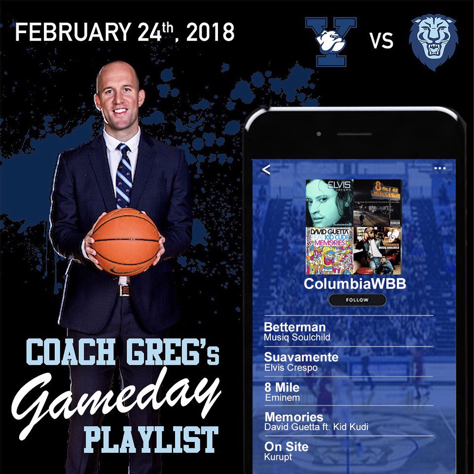 CULionsWBB's tweet photo. DJ @GRoz10 coming in hot with Suavamente!👌💙 Need a sudden burst of energy before game time? Listen to this playlist to get you going! #CUBeats🎧 https://t.co/eE4oBsxhIr
