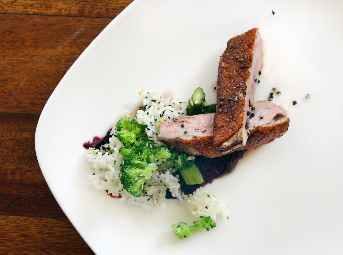 RoyceLA's tweet photo. Indulge in our Muscovy Duck Breast with blueberry puree for a full range of flavor profiles. https://t.co/EsXHF4YTPI #steakhouse #Pasadena #duck https://t.co/IbetfQr1eS