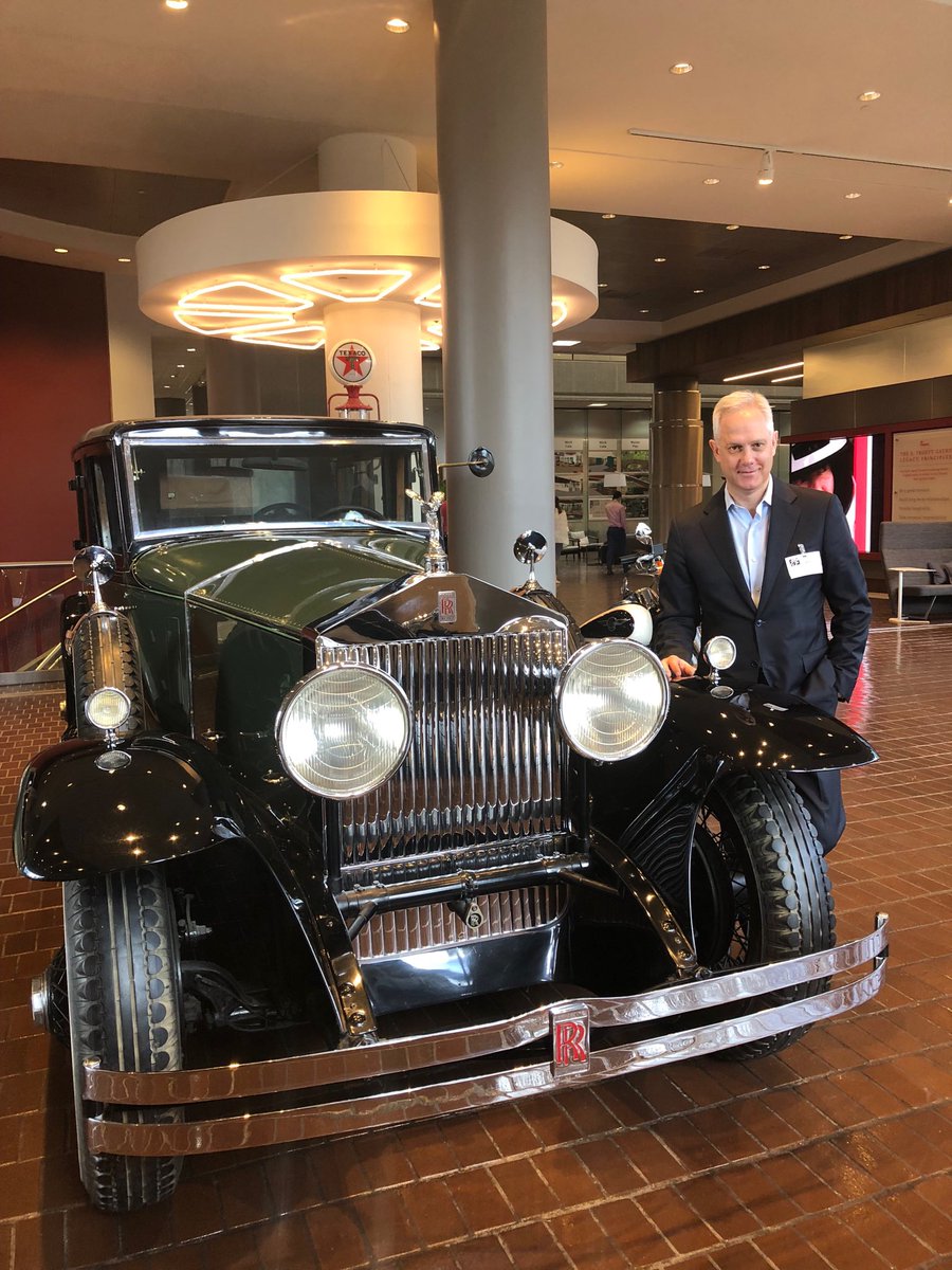 JGCrombie's tweet photo. @ChickfilA head office in Atlanta @ICSC NARTF meetings talking about the future of retail to help @Triovest gain more insight on market conditions. In their reception are a collection of amazing antique cars including 1930@RollsRoyce Understanding the past helps us move forward. https://t.co/mHA1K4ekj0