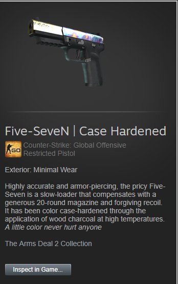 OriginalKingBob's tweet image. Five-Seven Case Hardened Giveaway! 🎉🎉

RT &amp;amp; Follow Me and @CSGOlivebastard 

Tag some friends 

Ends in 2 Days

#CSGOGiveaway