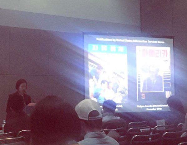 GCArtHistory's tweet photo. . @GC_CUNY doctoral candidate Haeyun Park giving her paper “After Dansaekhwa: Early Video Art in the 1970s” at the session “Art and the Cold War in East Asia: The Long Seventies" @collegeart #CAA2018 #CAALA #GradCenteratCAA https://t.co/IH9s3fLsx4