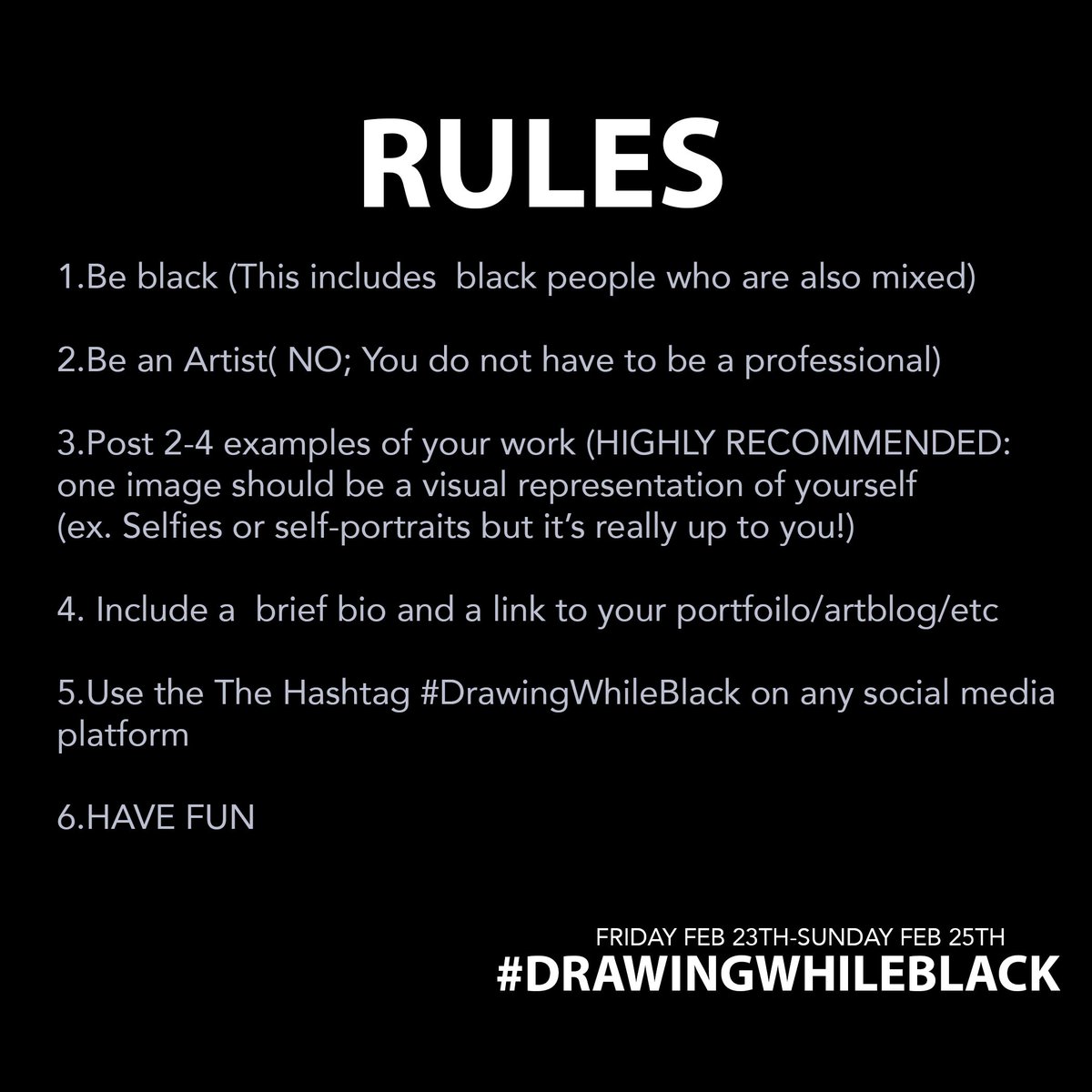 relaunching #drawingwhileblack this weekend for #BlackHistoryMonth! Let's end February right!  🙌🏿