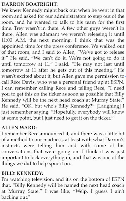 Was there a chance Billy Kennedy would turn down the Murray State job in 2006 after he initially accepted it? Here's an excerpt from "Extending the Stay to San Jose." Get your copy here: itunes.apple.com/us/book/extend…