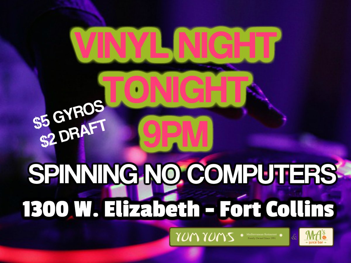 SugarBEECopy's tweet photo. @fortcollinsgov FRESH DJS SPINNING LIVE MUSIC TONIGHT 
4 DJS BATTLE IT OUT WITH TURN TABLES AND A MICROPHONE! 
STARTS AT 9PM 
YUM YUM'S AT THE CORNER OF W. ELIZABETH AND CITY PARK. NEXT TO MCDON'ALDS
FREE FREE FREE FREE FREE FREEEEEEEEEEE NO COVER! https://t.co/68PlZEUmBT