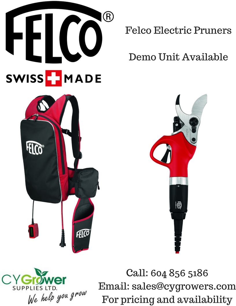 CYGrowers's tweet photo. MAJOR UPDATE: We now carry Felco Battery powered pruners, and we have a DEMO unit available! Call 604 856 5186 or email sales@cygrowers.com to schedule your demo today. #cygrowers #felco #pruners #pruning #blueberries #orchards #raspberries #farm #farming https://t.co/1bsumsGJIQ