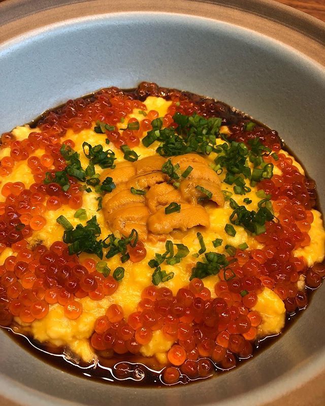 tim_ong's tweet photo. My sort of breakfast to spoil friends! Uni scrambled eggs with soy marinated ikura. #uni #ikura #breakfast #eggs #japanese #hokkaido #goodfood #goodconversation #goodcompany https://t.co/NKKKeEyy3n https://t.co/Yk3MPkAL9q