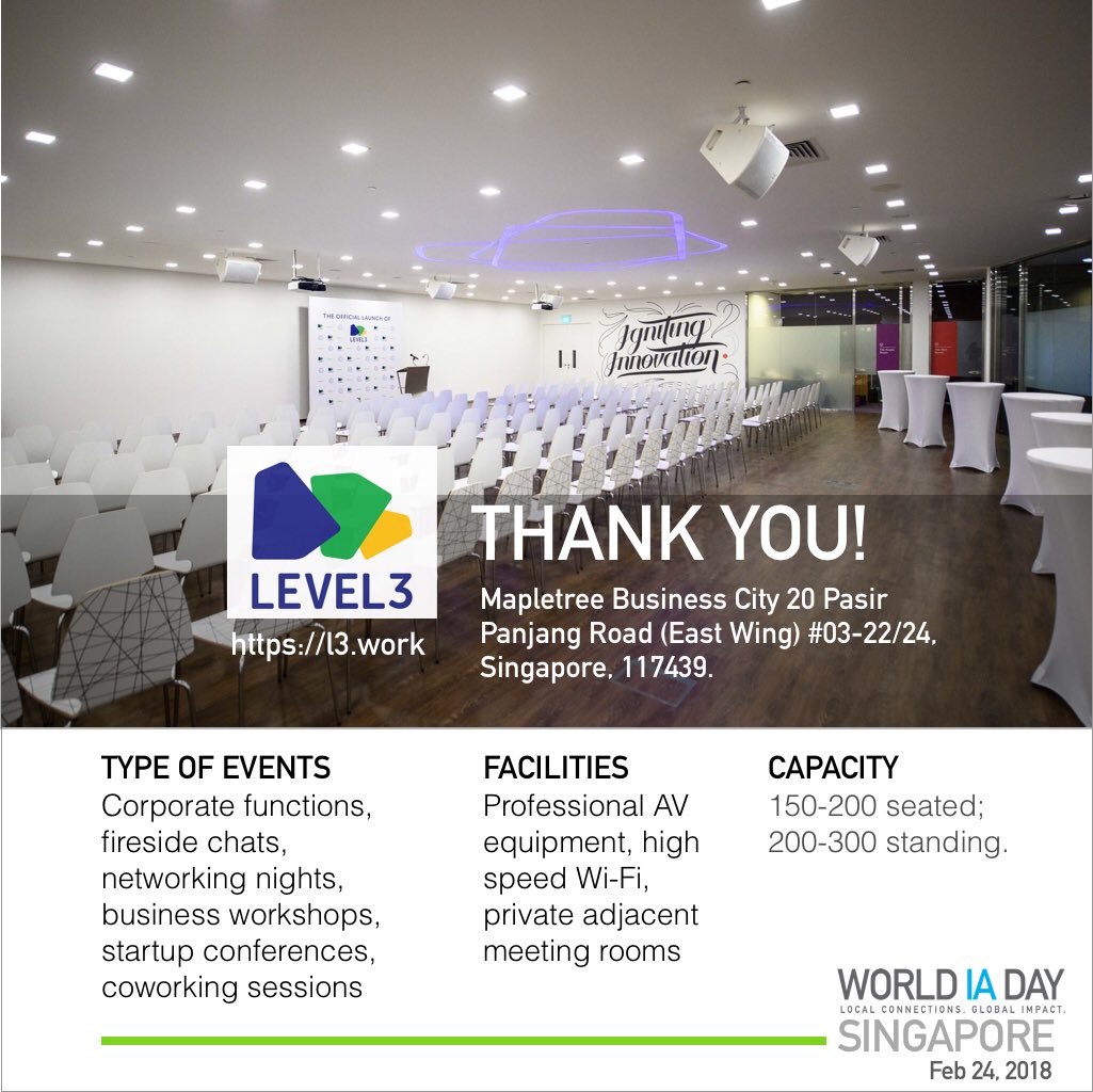 WIADsingapore's tweet photo. High Five to our #sponsor @LEVEL3work Thank you for bringing the #UX community in #Singapore together by supporting @WIADsingapore #WIADSG  <3 @LEVEL3work is #SG most vibrant #coworking #space for innovation &amp; experimentations https://t.co/jDUAGnYxOD