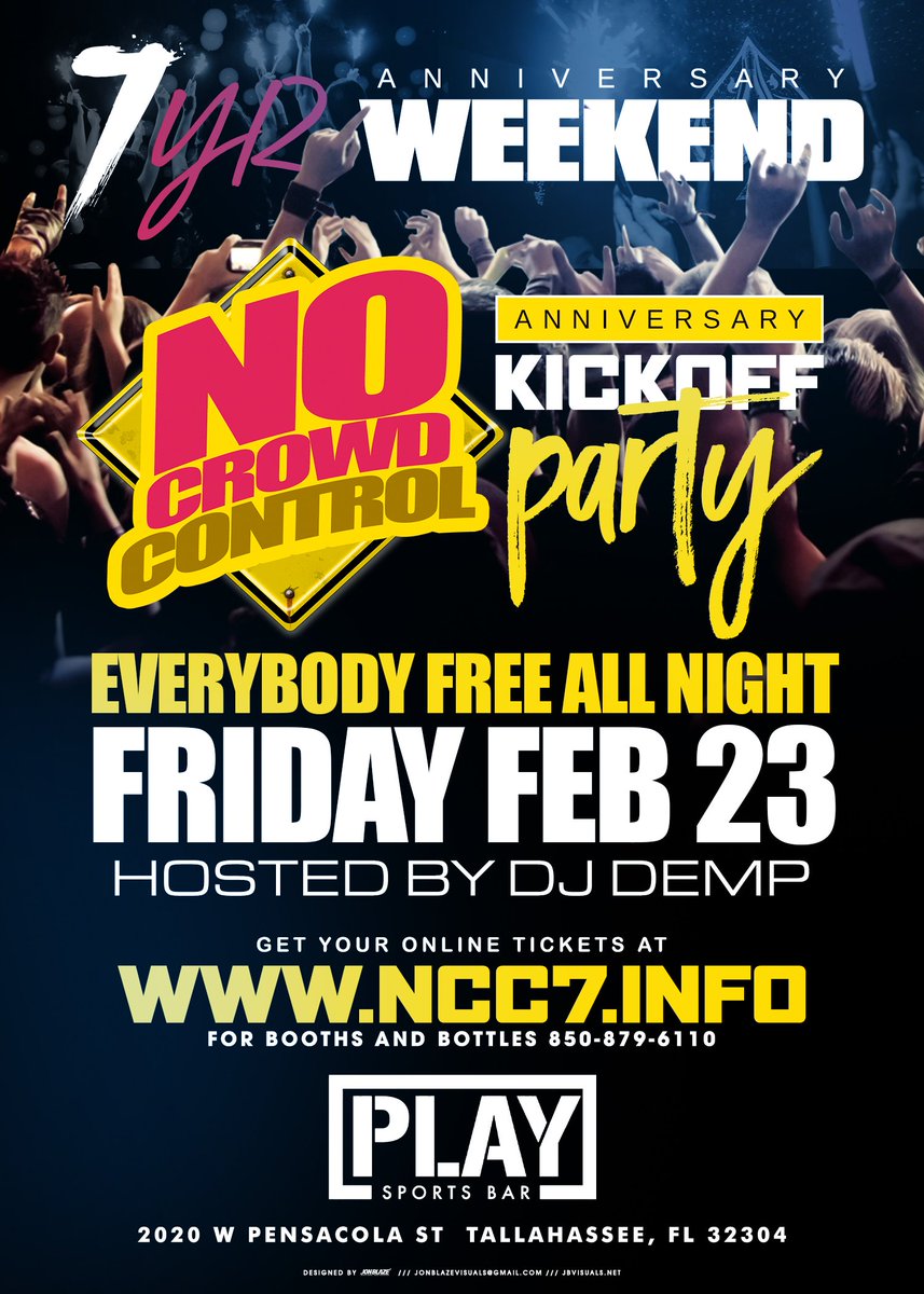 ThickChick850's tweet photo. 📅 [ 🚨TONIGHT🚨 ] - #NoCrowdControl KICK OFF PARTY @ PLAY ( Everybody Free All Night ) || BUY Tix/RSVP online, CLICK HERE: https://t.co/1QSHMDuYKY || #ncc7 #NoCrowdControl7 #FridayNight #Tallahassee @850DIGITAL  #TheWolfPackEnt #Friday #PLAYSportsBar #famu21 #fsu20 #famu20 #fsu https://t.co/p65ZZ346b4