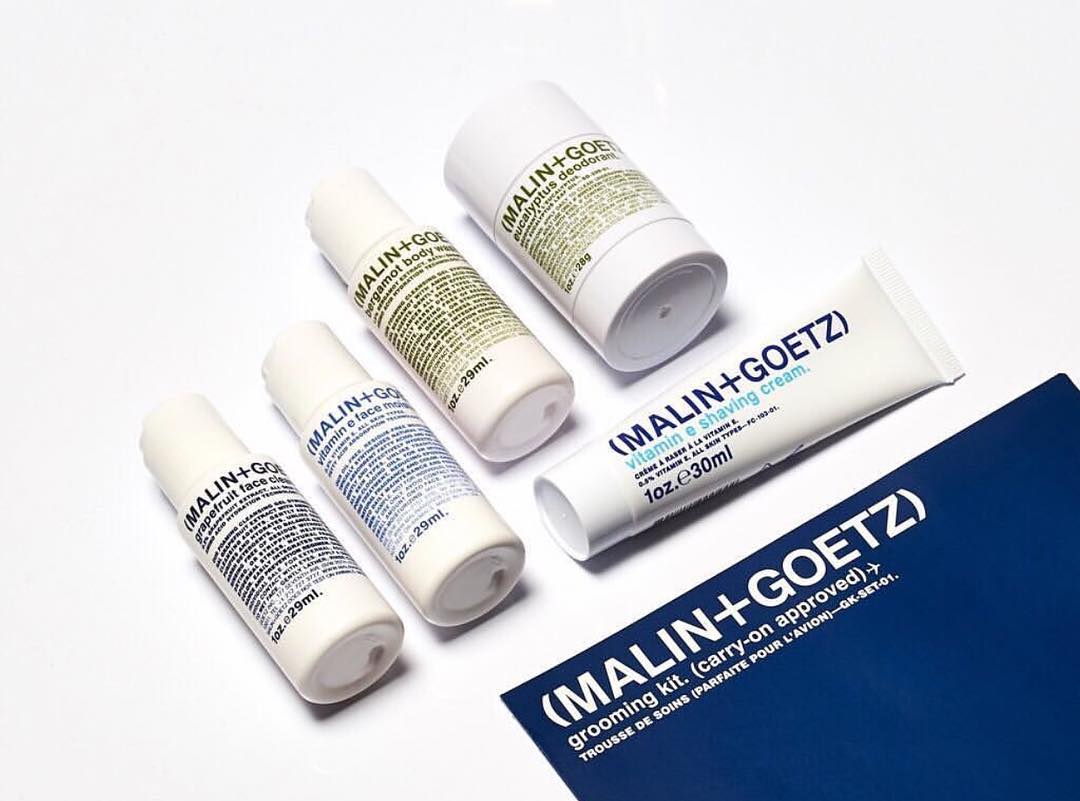 .<a href="/malinandgoetz/">Malin + Goetz</a> GROOMING KIT is perfect for frequent travelers. The kit includes grapefruit face cleanser, vitamin e face moisturizer, bergamot body wash, eucalyptus deodorant, and vitamin e shave cream. Shop in-store. bit.ly/gpMalinGoetz