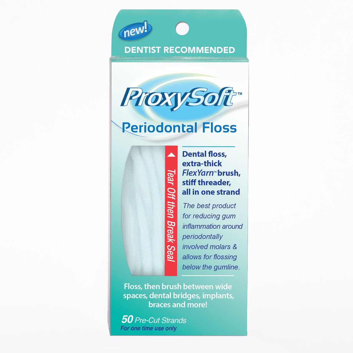 ProxySoftFloss's tweet photo. Do you suffer from #PeriodontalDisease? Try #ProxySoft Periodontal #dentalfloss, featuring a built-in ultra-stiff threader, floss &amp; an extra-thick brush section to clean large spaces between teeth caused by #gumrecession. Request a FREE sample: https://t.co/WJ9TXS1Fec https://t.co/R6oyoKEDvr