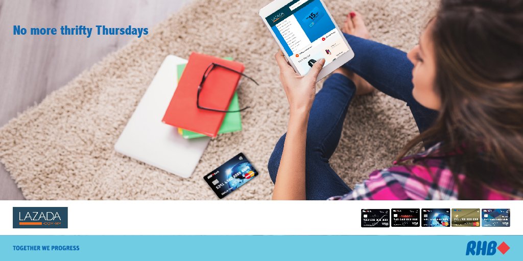 RHBGroup's tweet photo. Get more for less! Every Thursday, enjoy RM15 off on your purchase at Lazada using #RHBCards. And if you are a new Lazada shopper, you will get 12% off on your first purchase. Shop away! https://t.co/wtLclkZwPM https://t.co/zKryuBCpjO