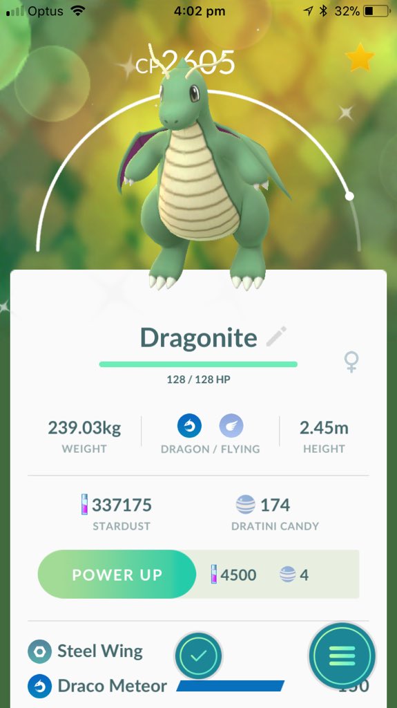 MiqueGo's tweet photo. Shiny Dragonite and 100IV Dragonite both with Draco Meteor 🤩 #PokémonGo https://t.co/naGFTGPdjt