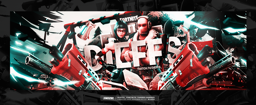 BlazeDisDesigns's tweet photo. Over the top (?) Fortnite themed header for my boy @Dieffs_ . Rt/Like if inspired. <3 https://t.co/PpMy941iku