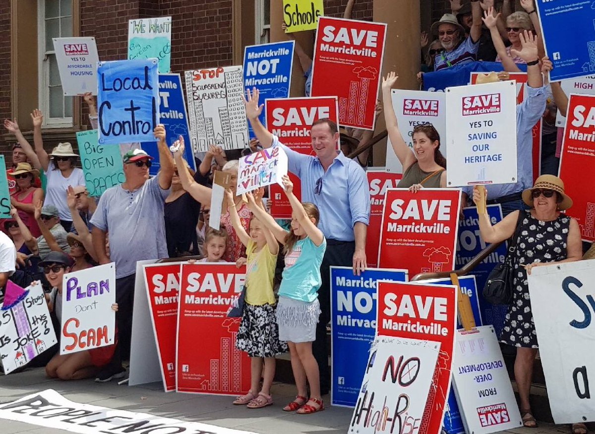tilly64's tweet photo. Huge Rally #SaveMarrickville a Thousand people have turned out to say NO to 35 Storeys. Marrickville not Mirvacville #SaveSydneyAlliance .@LindaBurneyMP .@MayorDarcy .@GladysB .@NSWPlanning .@Mirvac https://t.co/fXjmYKgNVN