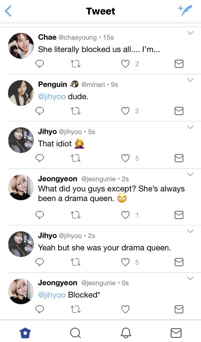 「ɪ ᴡᴀs ʙʟᴏᴄᴋᴇᴅ!?」“𝚜𝚑𝚎 𝚠𝚊𝚜 𝚢𝚘𝚞𝚛 𝚍𝚛𝚊𝚖𝚊 𝚚𝚞𝚎𝚎𝚗”“@𝚓𝚒𝚑𝚢𝚘𝚘 𝙱𝚕𝚘𝚌𝚔𝚎𝚍*”