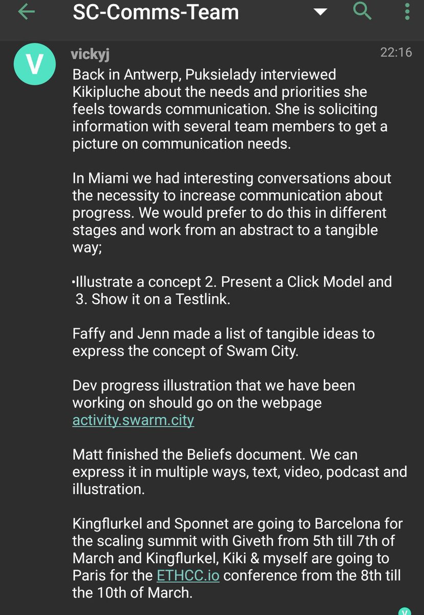 SwarmCityDApp's tweet photo. #SwarmCity comms update for 2/23/18. https://t.co/oWcXTk9xMn