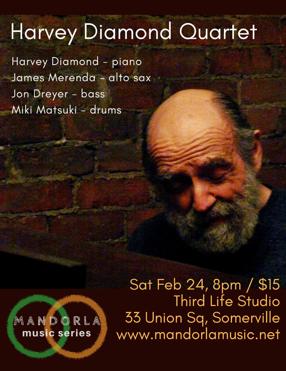 mandorlalisten's tweet photo. Tomorrow in #unionsquaresomerville: Harvey Diamond, Jame Merenda, @jondreyer &amp; Miki Matsuki.  https://t.co/gTGsbjrN9D #mandorlamusic #listenlocal https://t.co/YtLv1kw5Kb