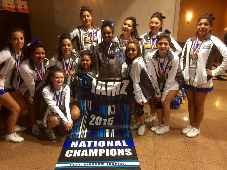 polycheer's tweet image. Flashback  Friday... to JAMZ Nationals!! Today is the first day of the HS Nationals in Vegas. Great memories😢💙💛 Wish we were there!