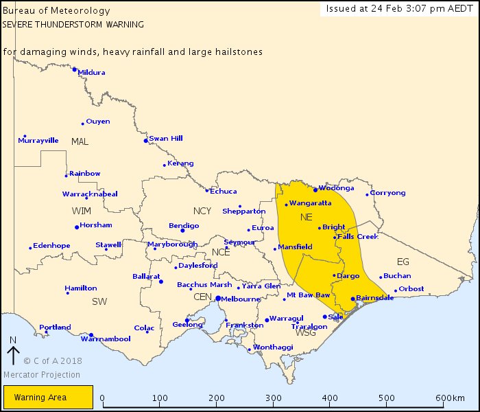 A Severe Thunderstorm Warning has been issued for parts of eastern #Victoria for large hail, damaging wind gusts and locally heavy rainfall. For details check: ow.ly/K1fO50gCeG9