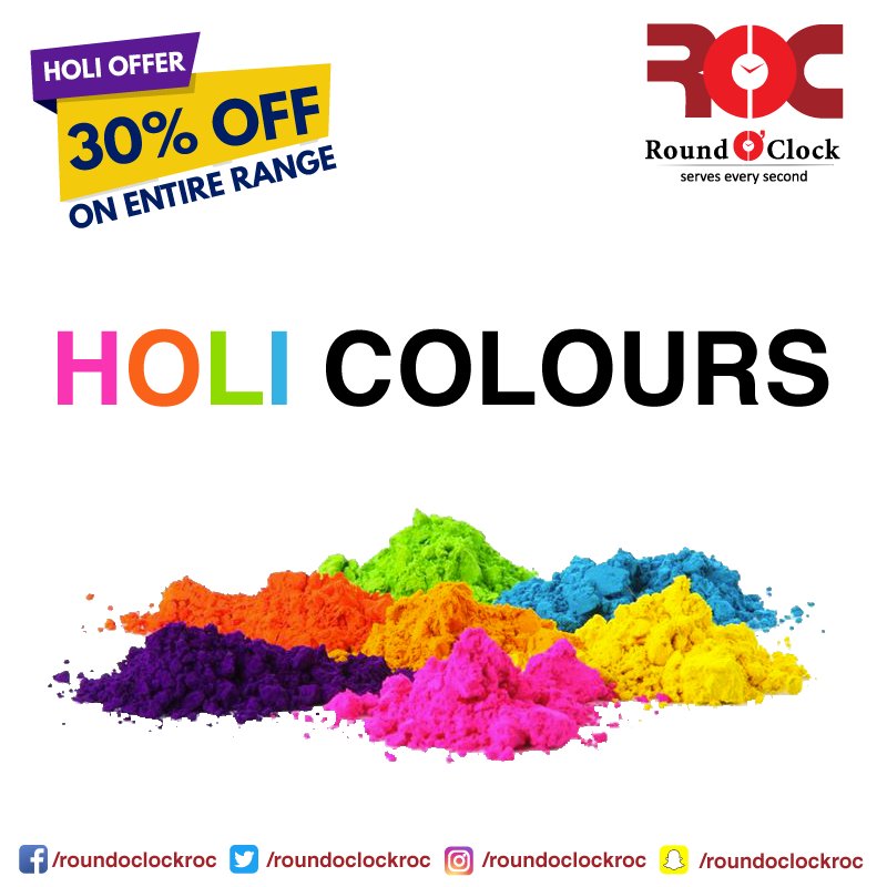 roundoclockroc's tweet photo. Celebrate the festival of colours with Round O' Clock!
#happyholi #holicolours #holidiscount #roundoclock #roc #retailstore #24x7open https://t.co/4KyvDY7wBO