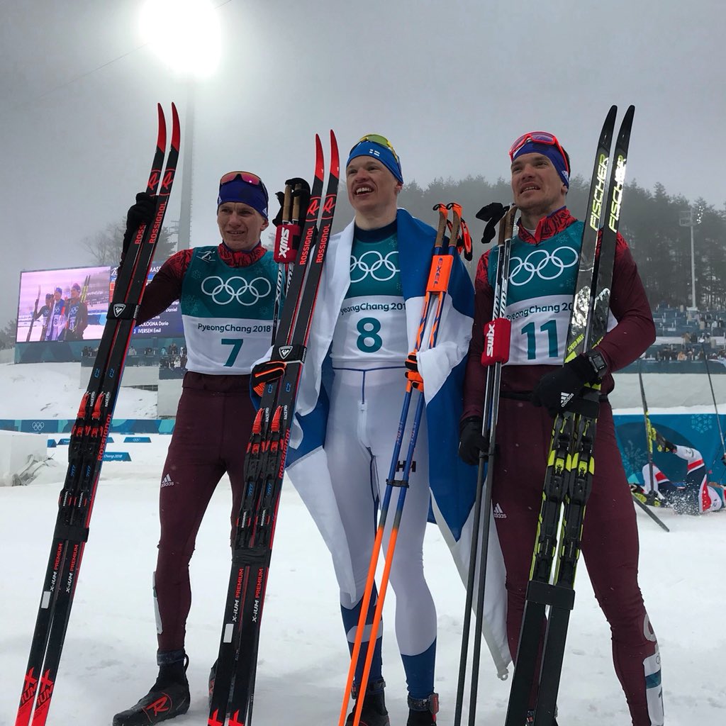 FISCrossCountry's tweet image. Niskanen brings home the 🥇 for 🇫🇮 in the 50 km 💪💪. Bolshunov 🥈 and Larkov 🥉 both OAR. @olympics @pyeongchang2018
