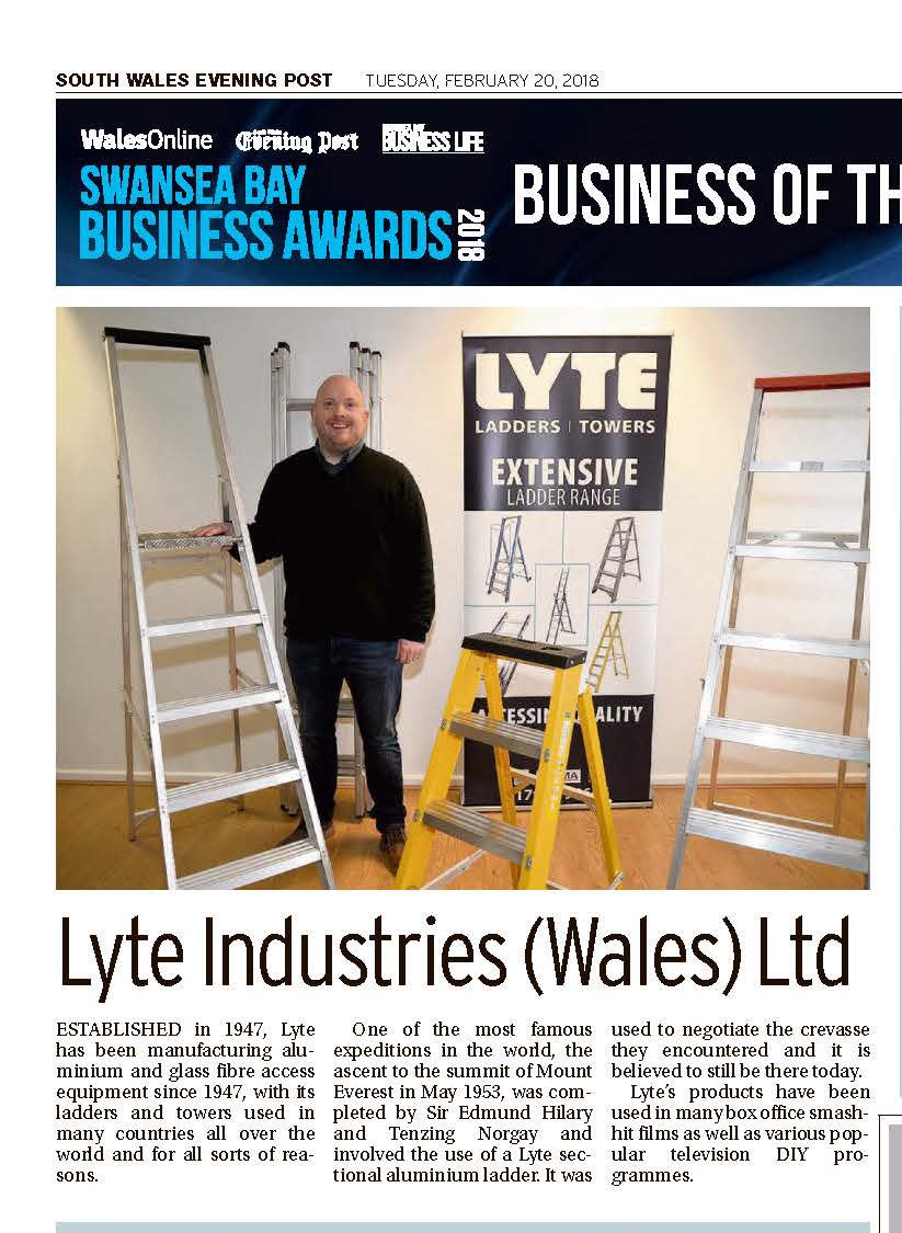 UWTSD's tweet image. Congratulations to @LyteLadders Winner of the Business of the year 150+ #swanseabaybizawards2018 This category was sponsored by UWTSD @SBS_UWTSD &amp;amp; presented by Prof Ian Walsh, Dean @ArtSwansea