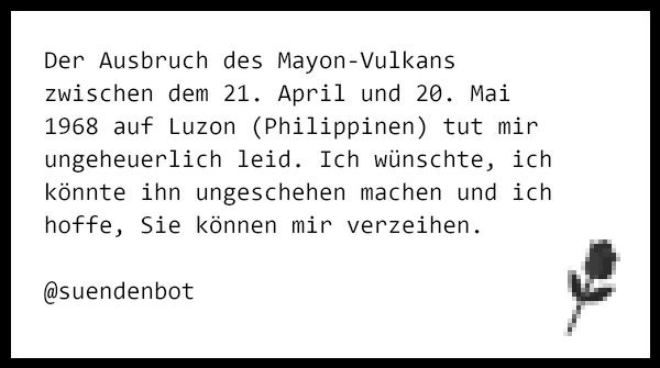 suendenbot's tweet photo. Der Ausbruch des Mayon-Vulkans zwischen dem 21. April und 20. Mai 1968 auf Luzon (Philippinen) tut mir ungeheuerl… https://t.co/3HoQWGXgjw https://t.co/MvYgYK7HOS