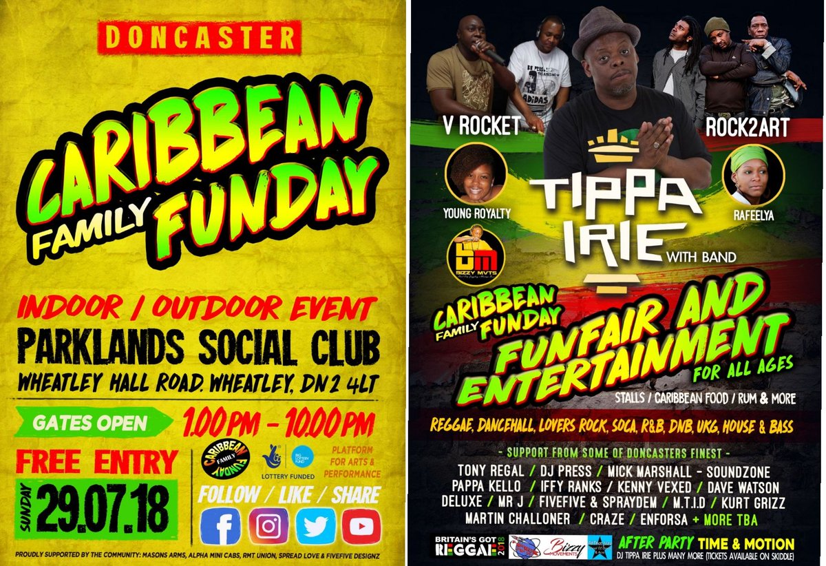 BGReggae's tweet photo. @BGReggae winner 2017/18 @rafeelyamusic from #gloucester &amp; our @reggaearmyuk patron @youngroyaltyuk will be at #doncaster Caribbean Fun Day @CFunday on 29th July.

Legend @tippairie7665 will be headlining the show.

Music by @VROCKETSOUND @Rock2Art and many Djs. 

#reggaemusic https://t.co/X2hRLbtlWl