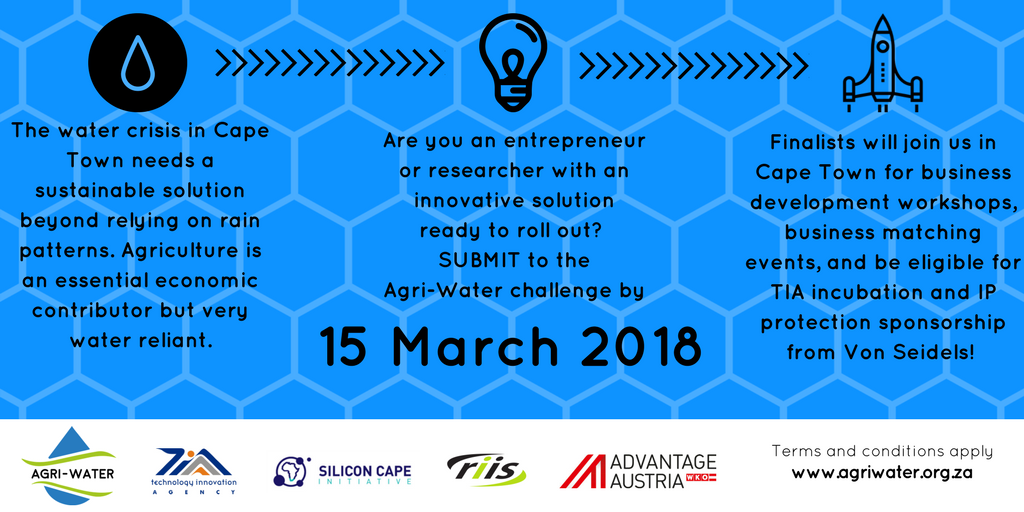 Submit your proposal before 15 March on buff.ly/2FoJT9p and be part of a more sustainable future in South African agriculture #SmartAgri #WaterCrisis #innovation