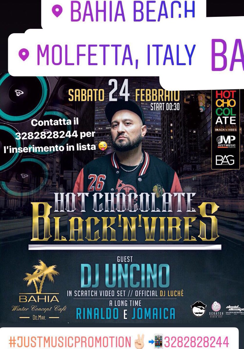 ismatttatto's tweet photo. Manca pocoo!😃#Stasera #HotChocolateBnV #Party #3 a #BahiadoMar- #Molfetta💣
Start 00:30. 
Ticket 
▶️in Lista 👉🏻5€ da h 00:30 a h 1:30
▶️in lista Dopo h 1:30 👉🏻7€ 
Info/privè/Liste📲 328-2828244
▶️senza lista 👉🏻10€
Link Evento 👇🏻
https://t.co/EEu2OsR3zu https://t.co/x7RYbbeMqg