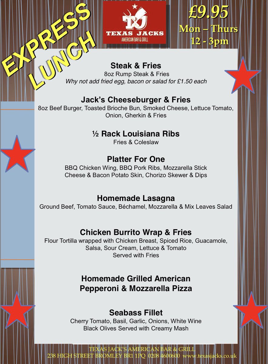 Don’t forget our new “Express Lunch” menu available Mon- Thursday 12-3pm 😋😋😋