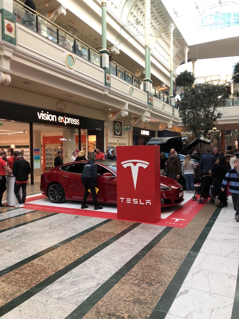 There is stiff competition for Expensive Cars in here — Tesla has a car on display just metres away from the Mercedes-Benz store  #NinjiAtTheTC