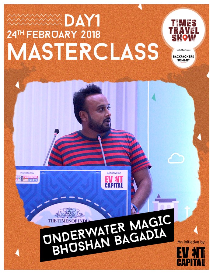 An amazing masterclass with @BhushanBagadia where he took the audience through the secrets of underwater travel today at Times Travel Show & Backpackers Summit. #TimesTravelShow2018 #MeetTheWorld @Event_Capital ​#Wanderlust #Travel #Tourism #Trip #Explorer #Wanderer #Mumbai